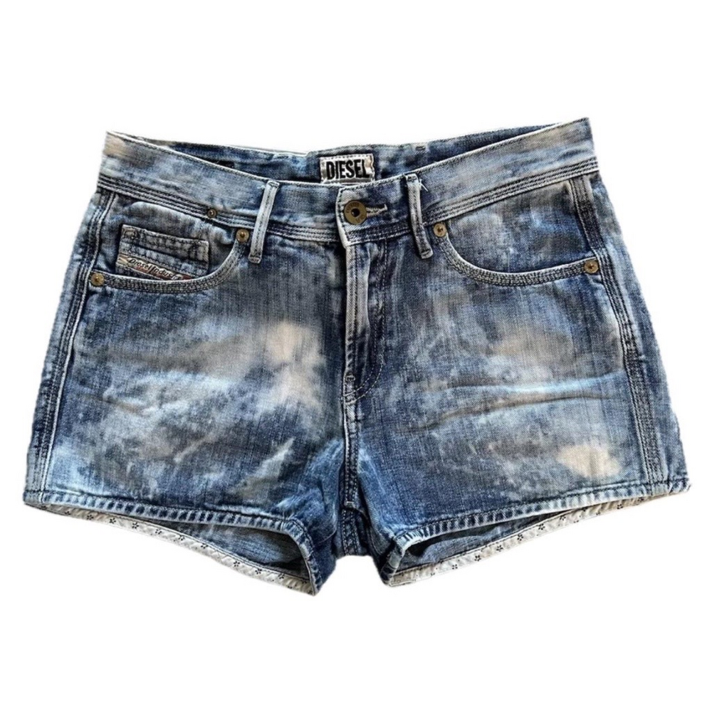 DIESEL Bleach washed shorts with back buckle in Blue